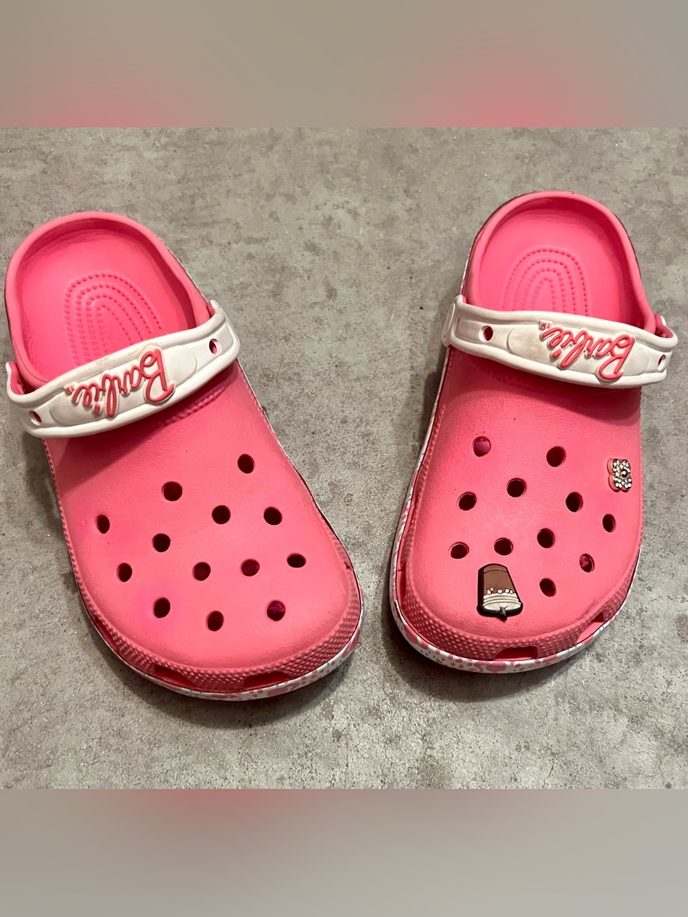 CROCS Women’s Barbie Pink Slip-On Clogs with White Heel Strap